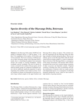 Species Diversity of the Okavango Delta, Botswana