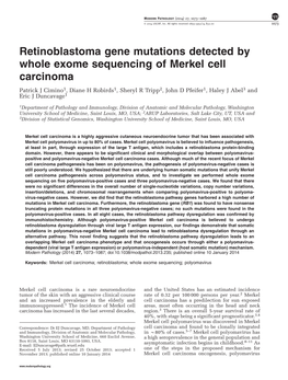 Retinoblastoma Gene Mutations Detected by Whole Exome Sequencing of Merkel Cell Carcinoma