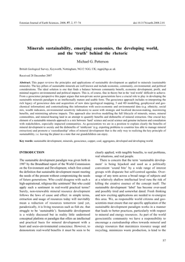 Minerals Sustainability, Emerging Economies, the Developing World, and the ‘Truth’ Behind the Rhetoric