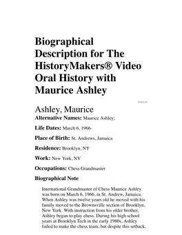 Biographical Description for the Historymakers® Video Oral History with Maurice Ashley