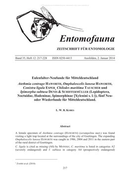 Eulenfalter-Neufunde Für Mitteldeutschland Atethmia