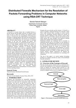 Distributed Firewalls Mechanism for the Resolution of Packets Forwarding Problems in Computer Networks Using RSA-CRT Technique