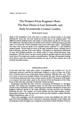 The Prospect from Rugman's Row: the Row House in Late Sixteenth- and Early Seventeenth-Century London