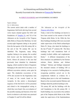 An Orientalising and Related Bird Bowls Recently Excavated at the Athenaion at Francavilla Marittima1