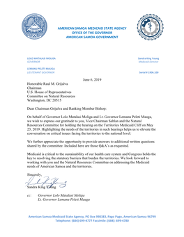 American Samoa Medicaid State Agency Office of the Governor American Samoa Government