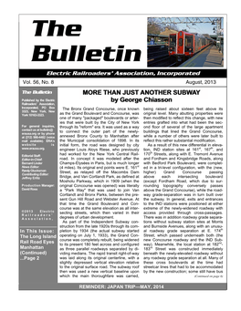BULLETIN - AUGUST, 2013 Bulletin Electric Railroaders’ Association, Incorporated Vol