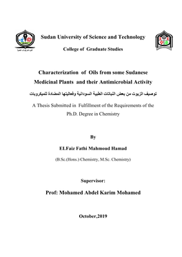Characterization of Oils from Some Sudanese Medicinal Plants and Their Antimicrobial Activity
