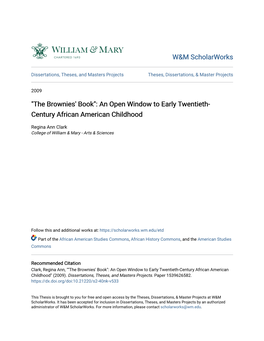 The Brownies' Book": an Open Window to Early Twentieth- Century African American Childhood