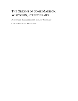The Origins of Some Madison, Wisconsin, Street Names