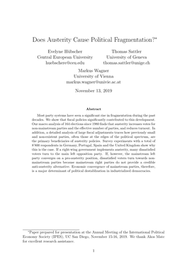 Does Austerity Cause Political Fragmentation?∗