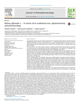 Melissa Officinalis L. – a Review of Its Traditional Uses, Phytochemistry And