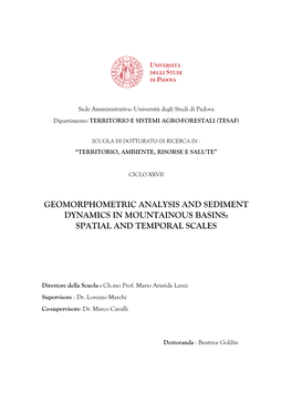 Geomorphometric Analysis and Sediment Dynamics in Mountainous Basins: Spatial and Temporal Scales