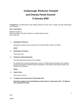 Curborough, Elmhurst, Farewell and Chorley Parish Council 9 January 2020