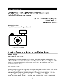 Microctenopoma Ansorgii) Ecological Risk Screening Summary