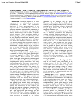 Morphometric Lidar Analysis of Amboy Crater, California: Application to Mola Analysis of Analog Features on Mars