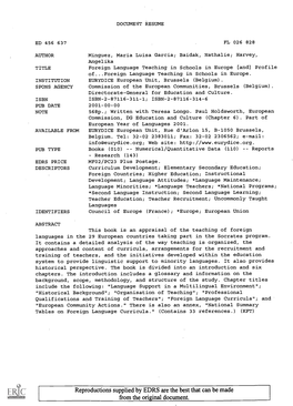 Foreign Language Teaching in Schools in Europe [And] Profile Of...Foreign Language Teaching in Schools in Europe