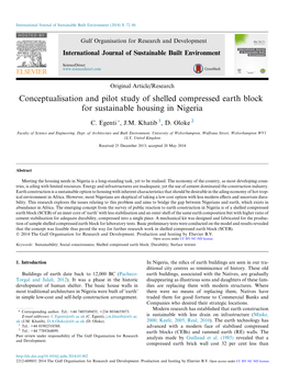 Conceptualisation and Pilot Study of Shelled Compressed Earth Block for Sustainable Housing in Nigeria