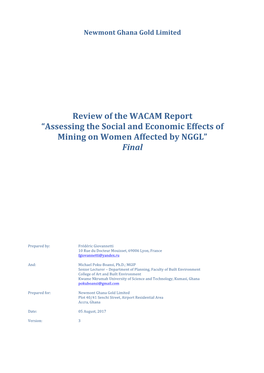 Review of the WACAM “Assessing the Social and Economic Effects Of