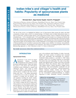 Popularity of Apocynaceae Plants As Medicine
