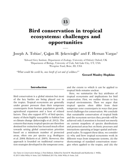 Bird Conservation in Tropical Ecosystems: Challenges and Opportunities