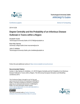 Degree Centrality and the Probability of an Infectious Disease Outbreak in Towns Within a Region