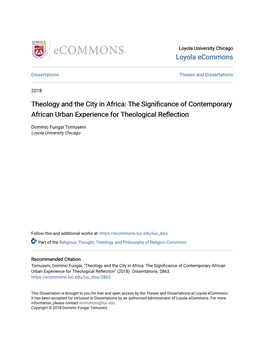 Theology and the City in Africa: the Significance of Contemporary African Urban Experience for Theological Reflection