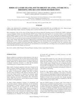 Birds at Laurie Island, South Orkney Islands, Antarctica: Breeding Species and Their Distribution