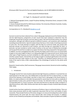 1 30 January 2020. Post‐Print for Pure and Applied Geophysics, Doi