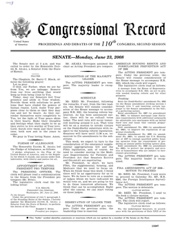 Congressional Record United States Th of America PROCEEDINGS and DEBATES of the 110 CONGRESS, SECOND SESSION