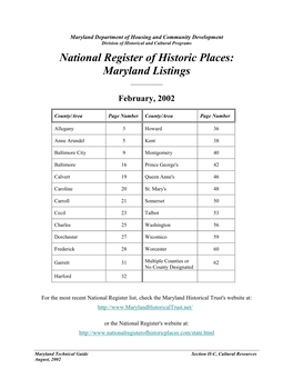 National Register Listings in Maryland