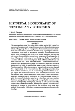 Historical Biogeography of West Indian Vertebrates