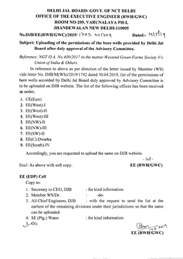 Permission of Bore Wells Provided by Delhi Jal