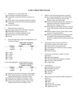 Unit 1 Practice Exam