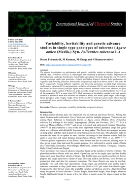 Variability, Heritability and Genetic Advance Studies in Single Type