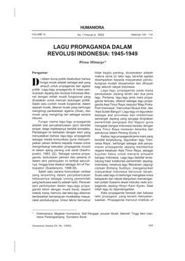 Lagu Propaganda Dalam Revolusi Indonesia: 1945-1949 VOLUME 15 No