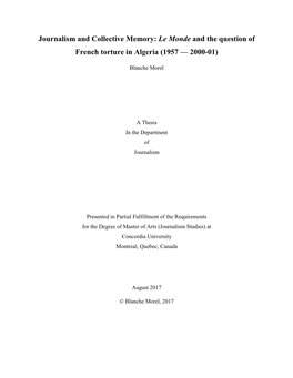 Le Monde and the Question of French Torture in Algeria (1957 — 2000-01)