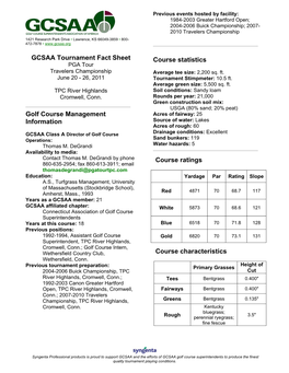 GCSAA Tournament Fact Sheet Golf Course Management Information