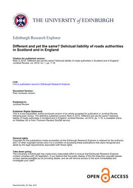 Delictual Liability of Roads Authorities in Scotland and in England