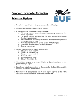 European Underwater Federation Rules and Byelaws