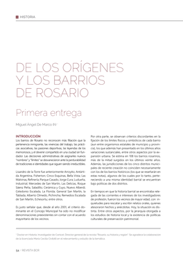 DE LOS ORÍGENES Y LOS BARRIOS DE ROSARIO Primera Entrega