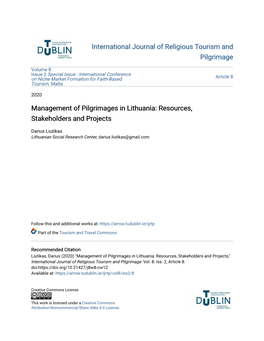 Management of Pilgrimages in Lithuania: Resources, Stakeholders and Projects