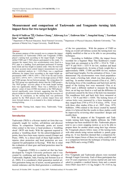 Measurement and Comparison of Taekwondo and Yongmudo Turning Kick Impact Force for Two Target Heights