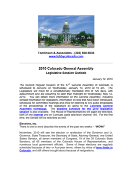2010 Colorado General Assembly Legislative Session Outlook
