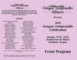 View/Download 2018 Oregon Tempranillo Celebration Program