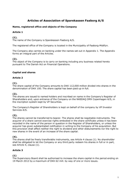 Articles of Association of Sparekassen Faaborg A/S