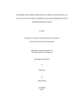 Synthesis and Characterization of Chiral Oxovanadyl (Iv)