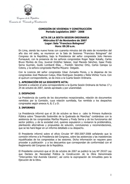 COMISIÌN DE VIVIENDA Y CONSTRUCCIÌN Periodo Legislativo 2007 - 2008