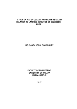 Study on Water Quality and Heavy Metals in Relation to Landuse Activities of Selangor River