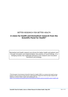 A Vision for Health and Biomedical Research from the Scientific Panel for Health*