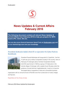 News Updates & Current Affairs February 2016